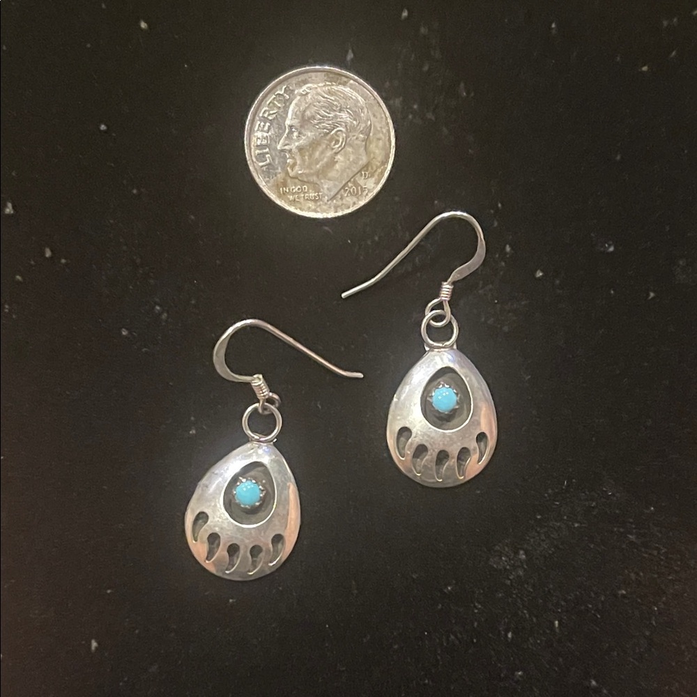 Sterling Silver and Turquoise Bearpaw Earrings